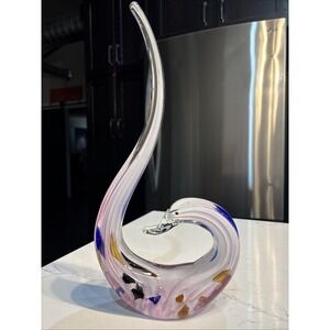 NICE! Vintage MCM Murano Hand-Blown Flowers Art Glass Swan Sculpture 14" Tall